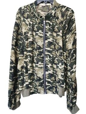 CHELSEA & VIOLET Sheer Camo Zip Up Bomber Jacket Cardigan Large